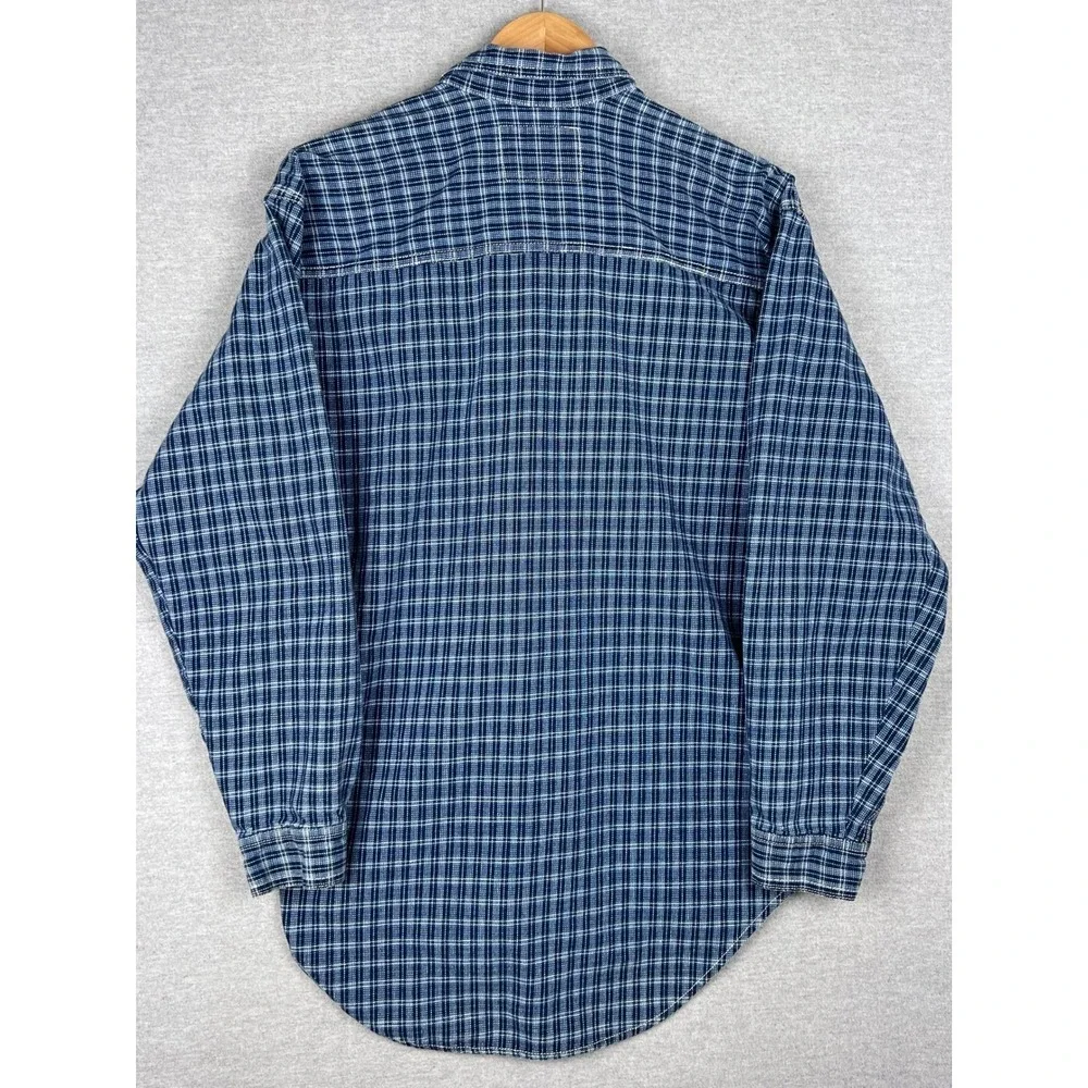 Vintage‎ Levis Quality Clothing Blue Plaid Button Down Cotton Shirt Mens S LS